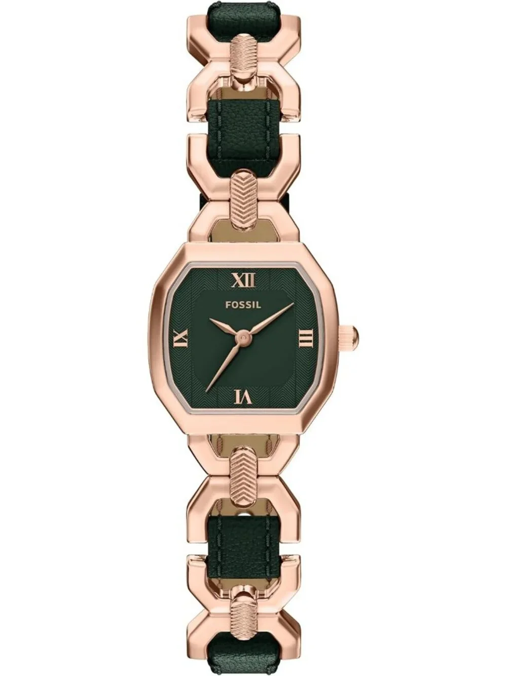 Women's Gold-Tone Stainless Steel Three-Hand Green Leather Octagonal Case Watch